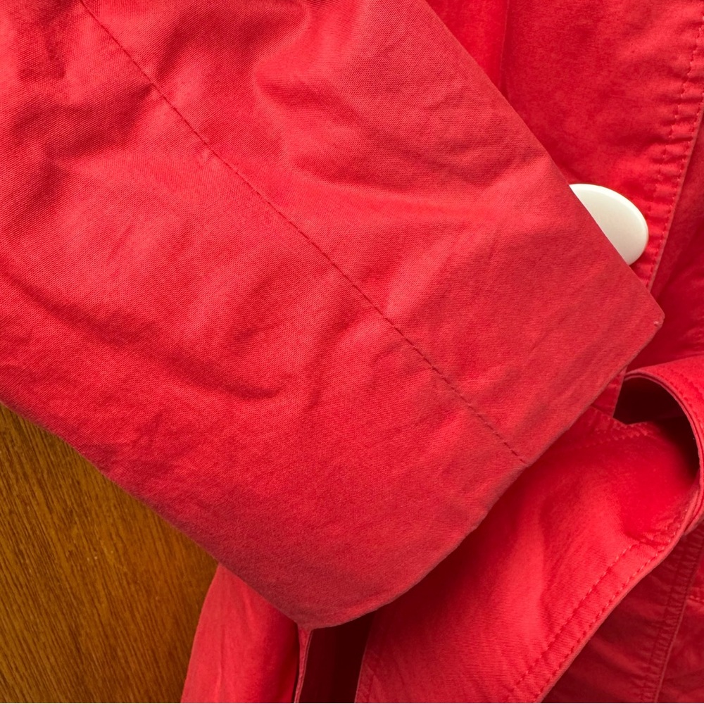 Smythe Belted Long Sleeve Collared Trenchcoat Trench Jacket Red White Button 6 - Picture 3 of 15